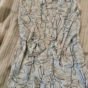 Cynthia Rowley Black and White Leaf Pattern Linen Shirt